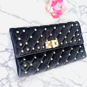 💕Black/Gold Velvety Quilted Clutch Purse